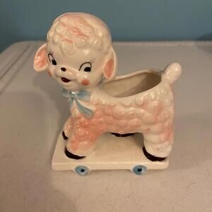 Vtg‎ Ceramic Lamb Planter For Baby Girl - Made In Japan